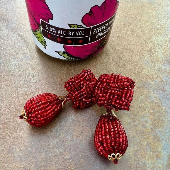 Large Funky Vintage Cherry Red Glass Berry Handbeaded Dangle Earrings - Picture 1 of 3